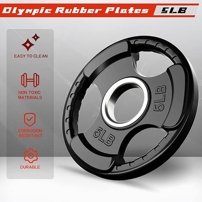 RitFit Olympic Rubber Grip Plates for Barbell, 2-Inch Weight Plates for Weightlifting and Strength