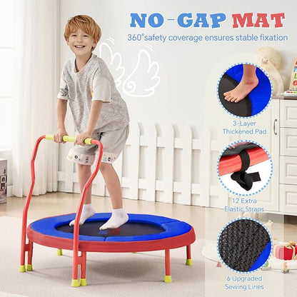 SPORTSOUL Mini Trampoline for Kids 3-6 with Super Safe Foam Handle Bar, 3ft Toddler Trampoline