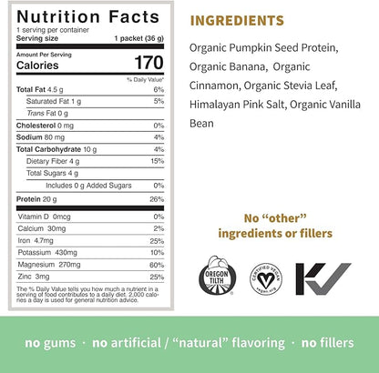 Sprout Living Organic Pumpkin Seed Protein Powder, Vanilla Flavor, 20 Grams of Plant Based Organic