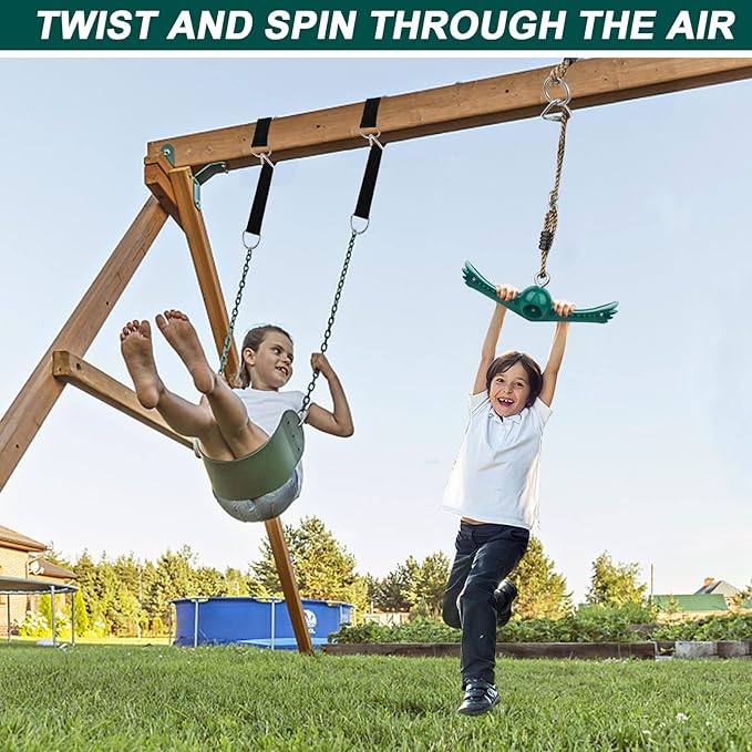 Swing Spins Set: 360° Handle Twist-Spin Flips Toy - Slackline Attachments Activate Play Powers