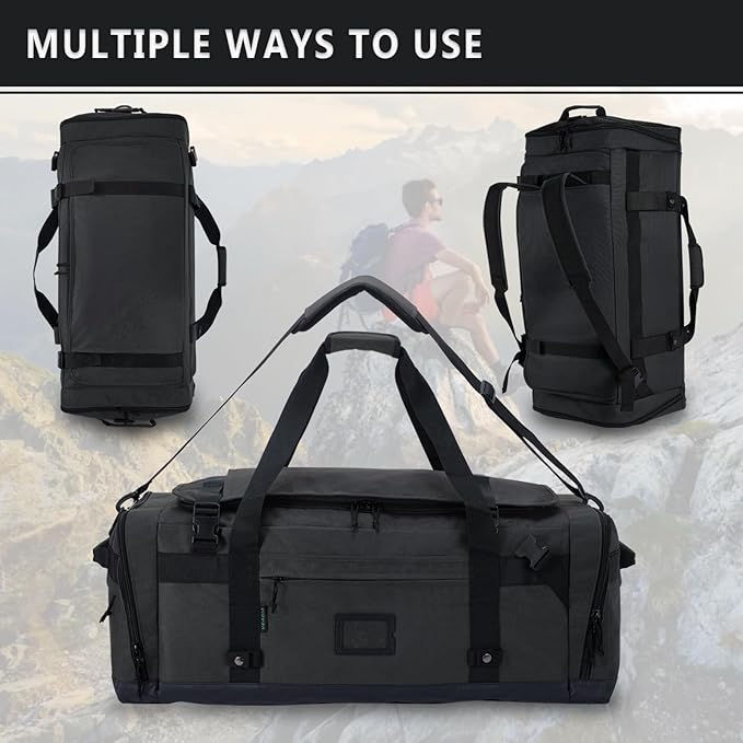 Large Duffle Bag for Travel - Men & Women, Foldable Gym Duffle Backpack, Heavy Duty Tactical