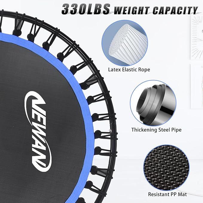 Newan 40"-48" Silent Mini Trampoline Fitness Trampoline Bungee Rebounder Jumping Cardio Trainer