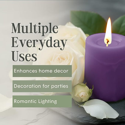 Mister Candle Dripless Unscented Pillar Candles, Set of 3 Hand Poured Solid Color Non-Scented