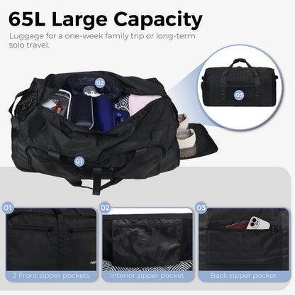 Fmeida 65L Duffle Bag Foldable Travel Duffel Bags for Men Women Travel Bag