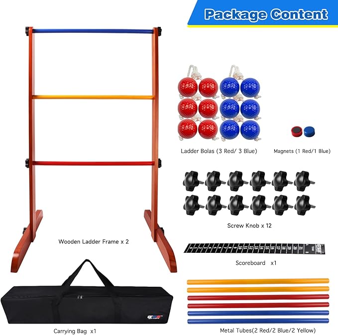 GSE Games & Sports Expert Premium Solid Wood Ladder Ball Toss Game Set with Ladder Ball Bolas &