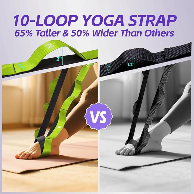 Stretching Strap with Loops - Non Elastic Yoga Straps for Physical Therapy, Durable Stretch Bands