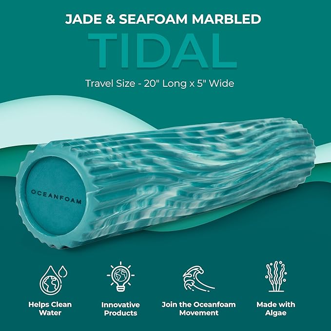 Oceanfoam Tidal Roller - Jade & Seafoam Marbled - Muscle Massage Foam Roller for Back Pain &