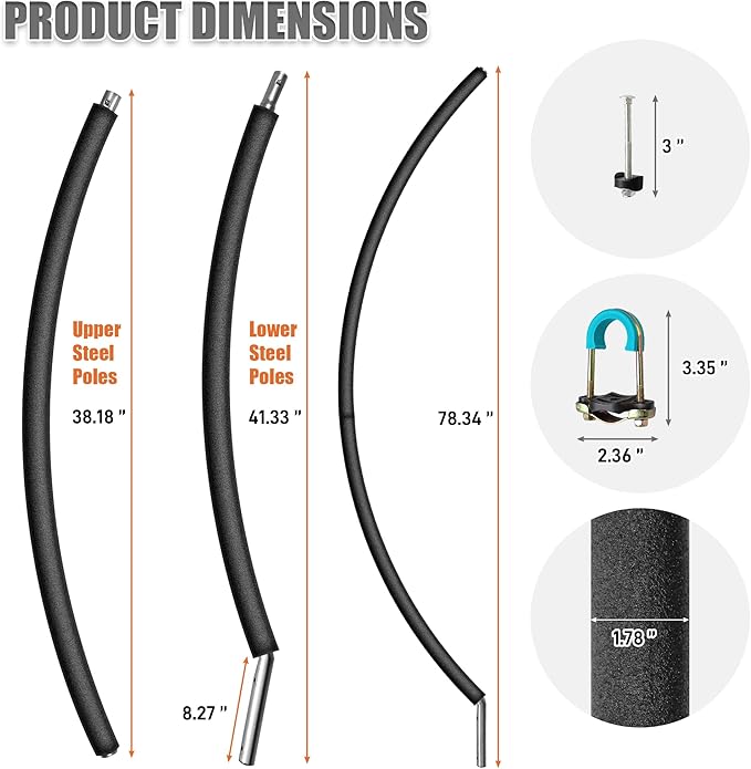 6PCS Trampoline Replacement Curved Pole, Universal Trampoline Enclosure Pole Fits for 8-16FT Curved