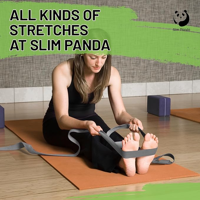 Slim Panda Yoga Strap for Stretching,Cotton Yoga Strap with Adjustable D-Ring Buckle,Non-Elastic
