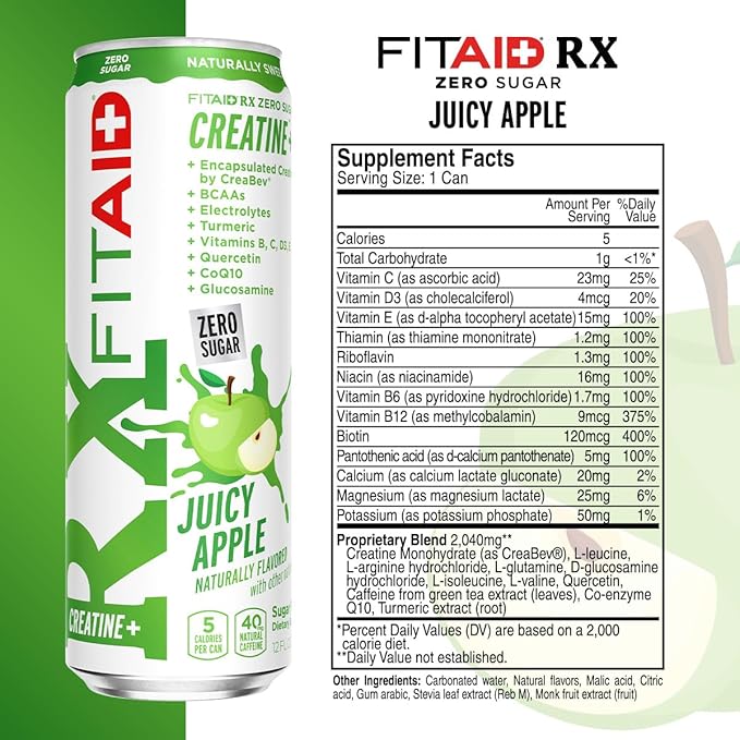 FITAID RX Zero Sugar, Encapsulated Creatine, Workout Recovery Drink, All-In-One Blend, BCAAs