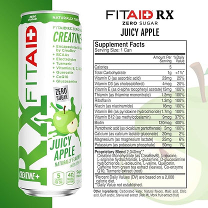 FITAID RX Zero Sugar, Encapsulated Creatine, Workout Recovery Drink, All-In-One Blend, BCAAs