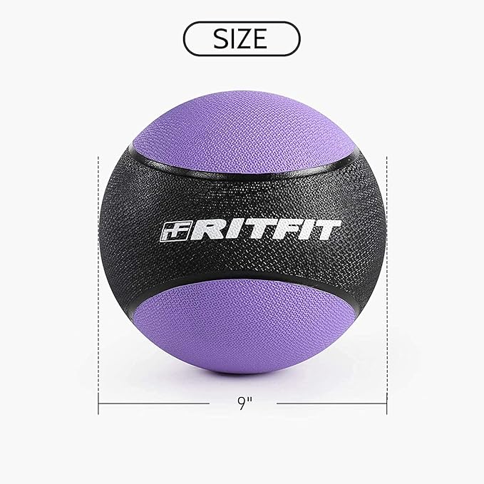 RitFit Weighted Medicine Ball - Non-Slip Rubber Shell & Dual Texture Grip - Workout Exercise Ball