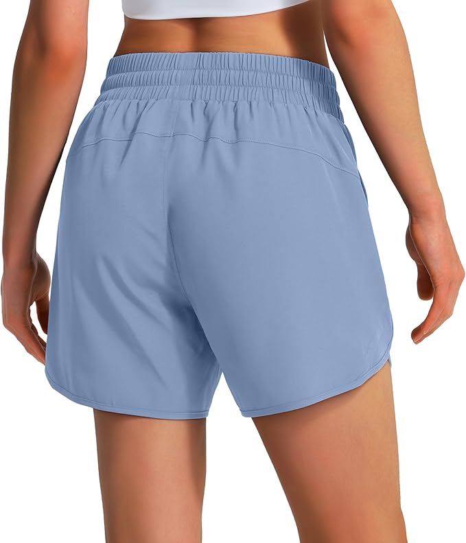 Ksmien Women's 5" Athletic Running Shorts Quick Dry Lightweight Workout Gym Shorts with Zipper