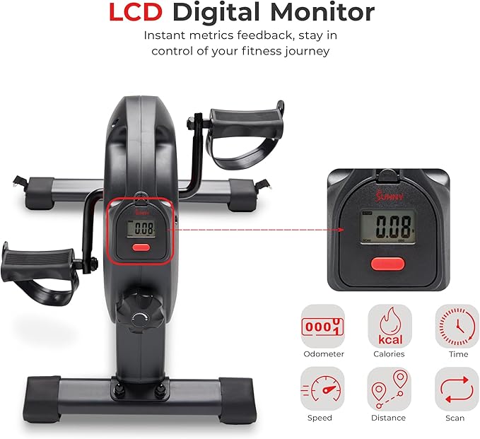 Sunny Health & Fitness Smart Under-Desk Bike Exerciser, Low-Impact Cardio Cycling Equipment for