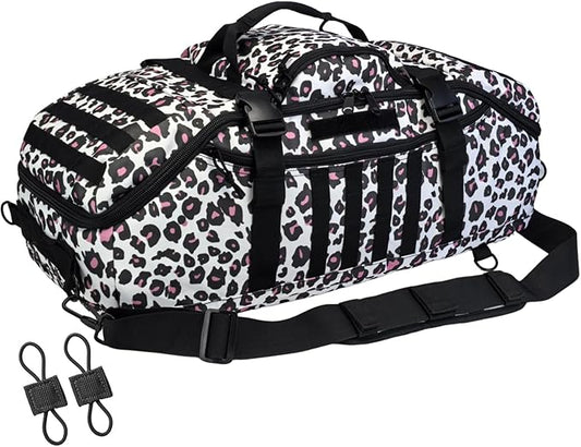 65L Large Duffle Bag, 3-in-1 Tactical Backpack MOLLE Pack for Sports, Gym, Outdoor, Leopard