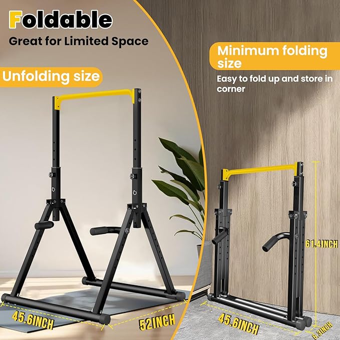 DOBESTS Foldable Power Tower Pull Up Bar Dip Station Adjustable Multifunction Workout Pull Up Tower