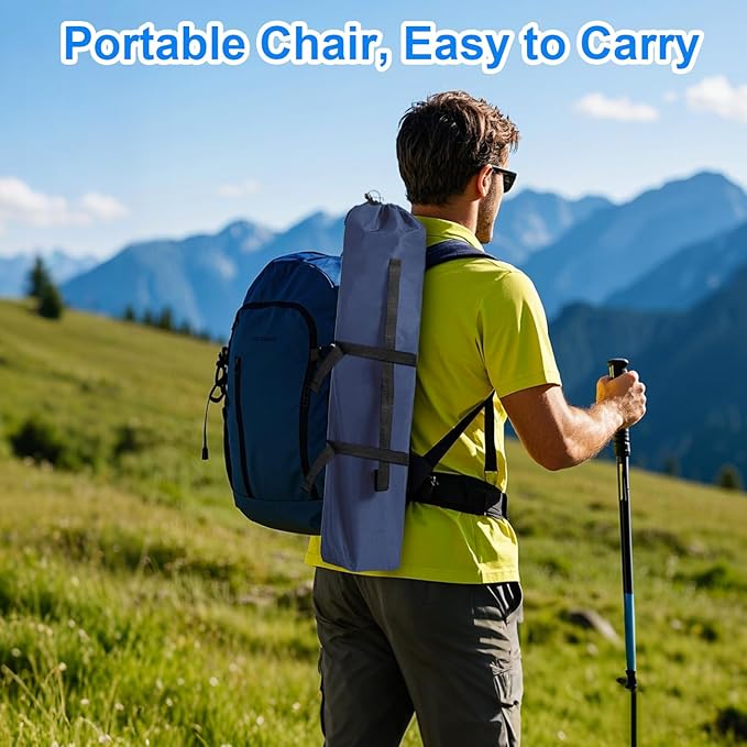 Folding Camping Chair, 225lb Capacity, Includes Cup Holder & Side Storage Bag, 5.5lbs Portable for