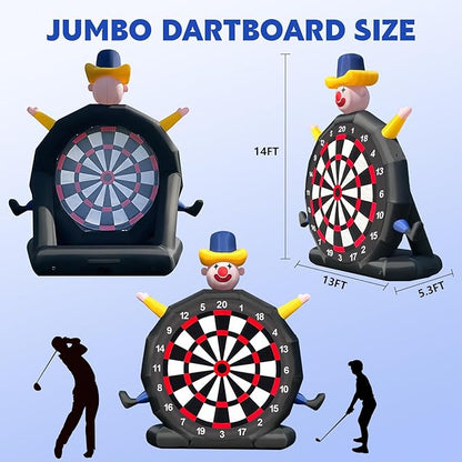 13FT Giant Inflatable Soccer Dart Board with Built-in Blower - Clown Themed Sport Kick Dartboard