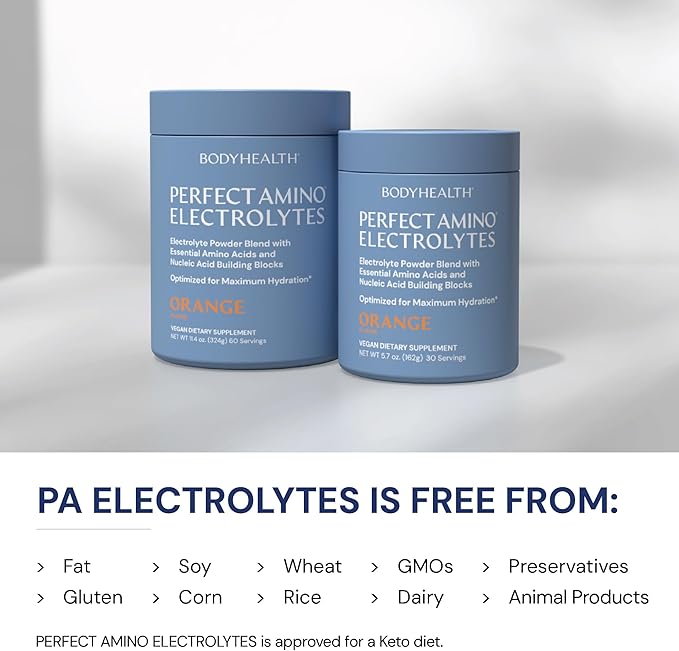 BodyHealth PerfectAmino Electrolytes Powder No Sugar, Keto Sugar Free Fasting Electrolytes Drink