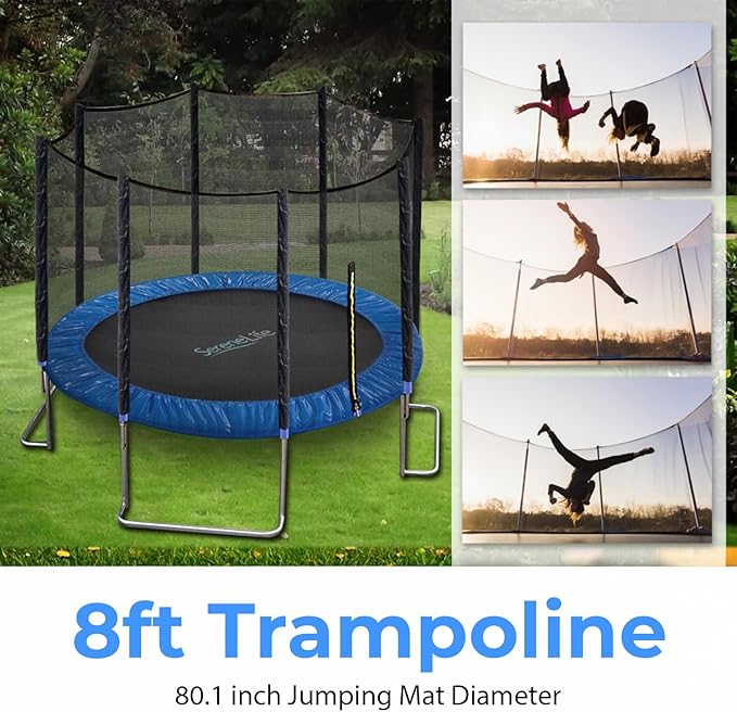 SereneLife 8FT 10FT 12FT 14FT Outdoor Trampoline for Kids and Adults – ASTM Certified Heavy-Duty
