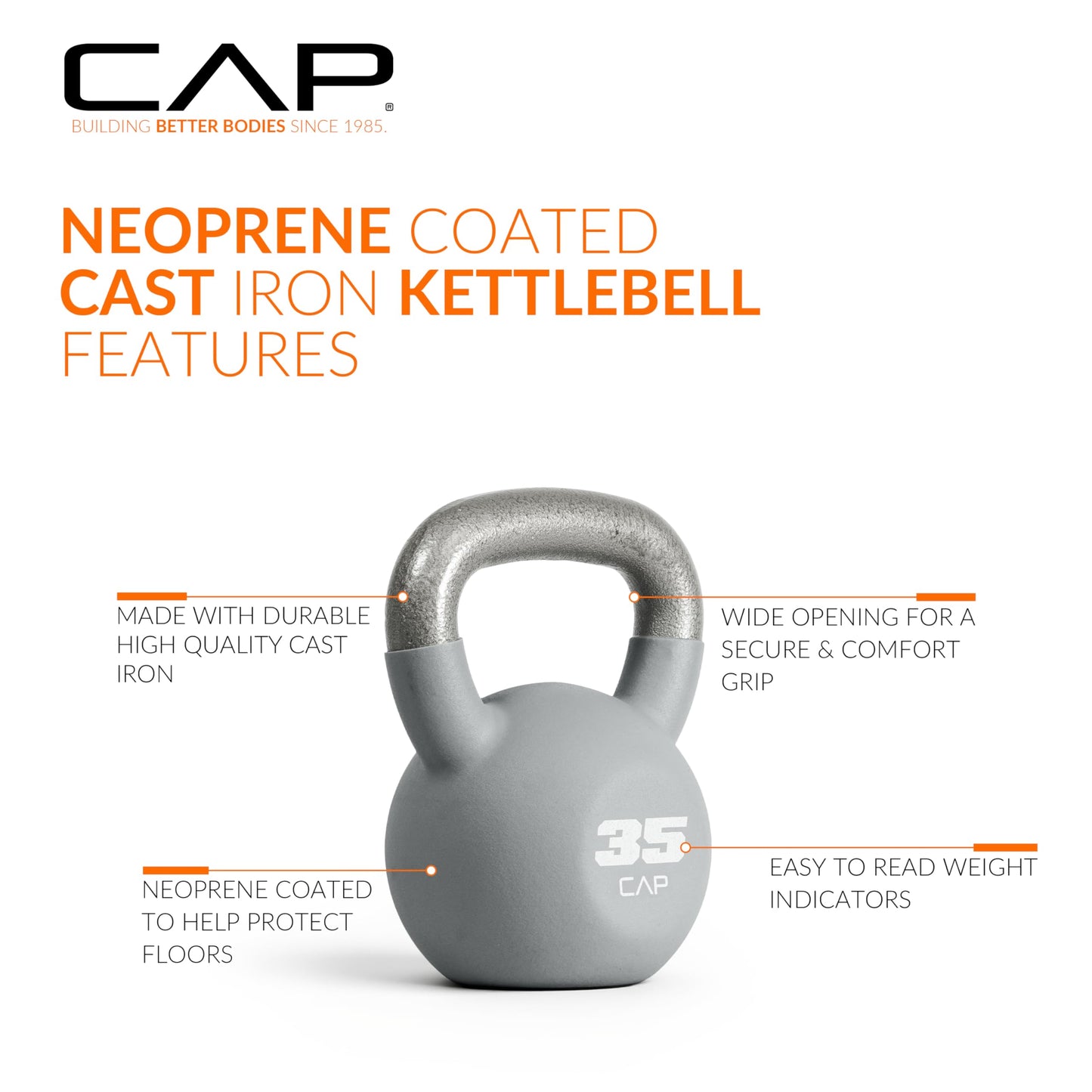 CAP Barbell 35 LB Neoprene Coated Cast Iron Kettlebell - Gray