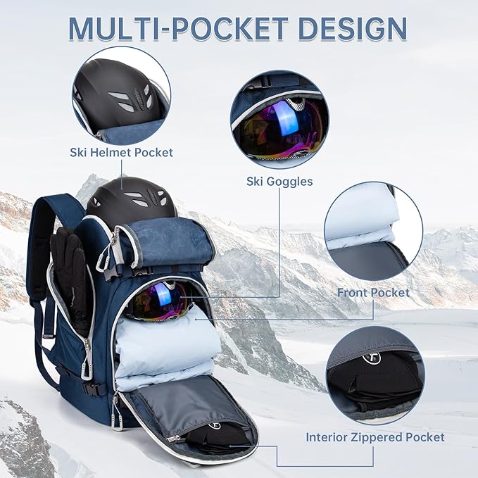 Ski Boot Bag, 50L Ski Boot Travel Backpack for Skis, Snowboard & Accessories, Waterproof Padded Ski