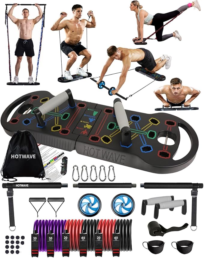 HOTWAVE Portable Exercise Equipment with 16 Gym Accessories.20 in 1 Push Up Board