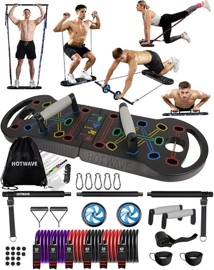 HOTWAVE Portable Exercise Equipment with 16 Gym Accessories.20 in 1 Push Up Board