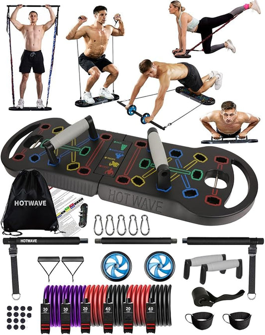 HOTWAVE Portable Exercise Equipment with 16 Gym Accessories.20 in 1 Push Up Board