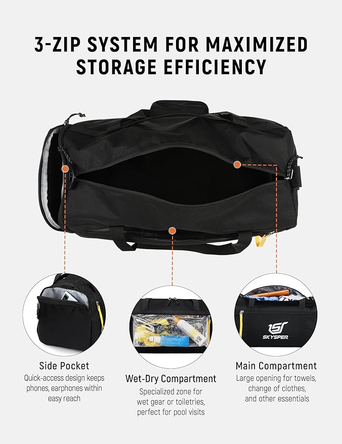 SKYSPER 30L Gym Duffel - Sports Bag Small with Wet Pocket for Sport, Travel, Fitness & Workout Men