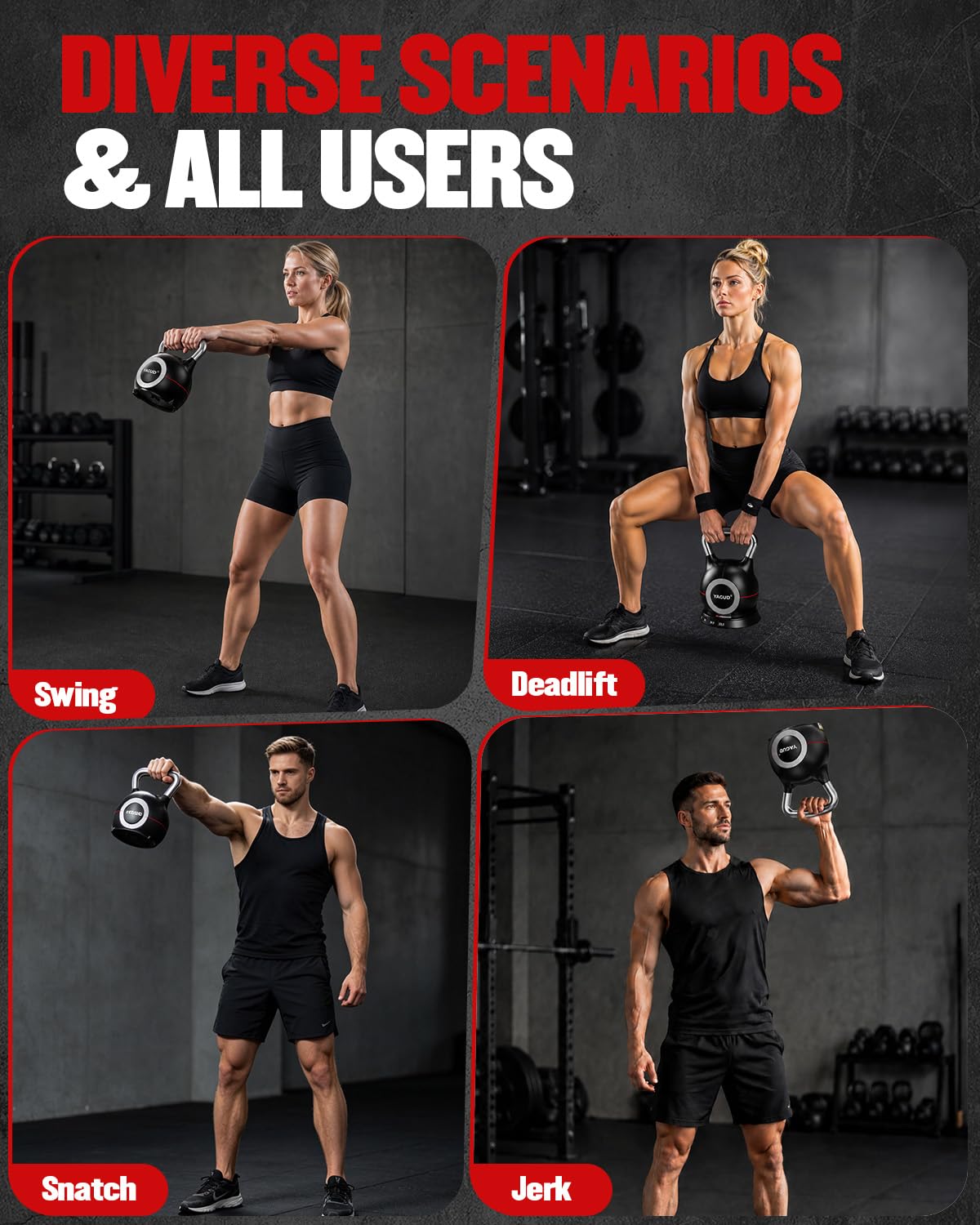 Yagud Adjustable Kettlebell for Strength Training, Quick-Change 5-44lbs Kettle Bells Weights Set
