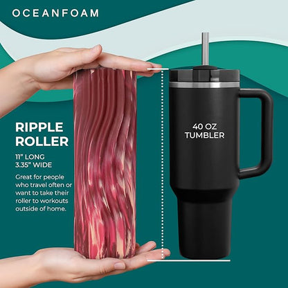 Oceanfoam Ripple Travel Foam Roller (11" x 3.35") Firm Mini Foam Roller for Physical Therapy, Deep