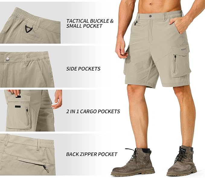 Men's Hiking Cargo Shorts Quick Dry Lightweight Travel Shorts with Multi Pockets for Fishing
