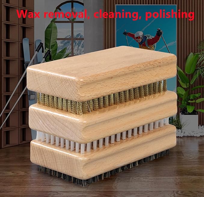 3 Pieces of ski Wax Brush, ski Brush Wooden Hand Brush Set, Brass Brush, Nylon Brush, Horsehair