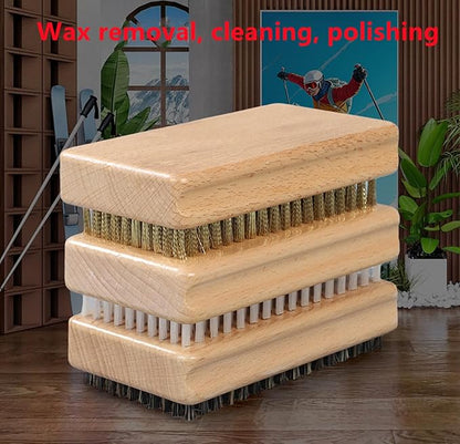 3 Pieces of ski Wax Brush, ski Brush Wooden Hand Brush Set, Brass Brush, Nylon Brush, Horsehair
