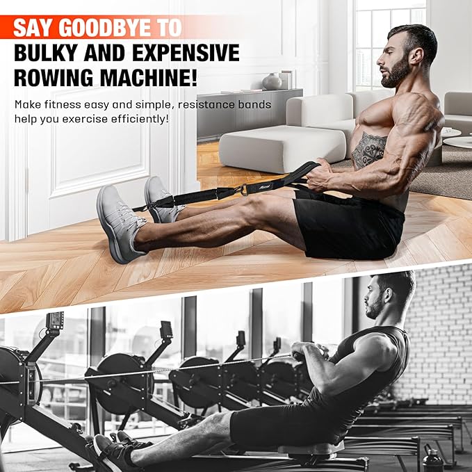 HPYGN Rowing Resistance Bands, Best Replacement for Rowing Machine, Home Gym Workout Equipment for