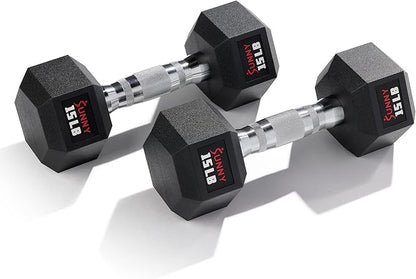 Sunny Health & Fitness Hex Style Dumbbell 5 LBS TO 50 LBS Chrome Handles, Hand Weight for Strength