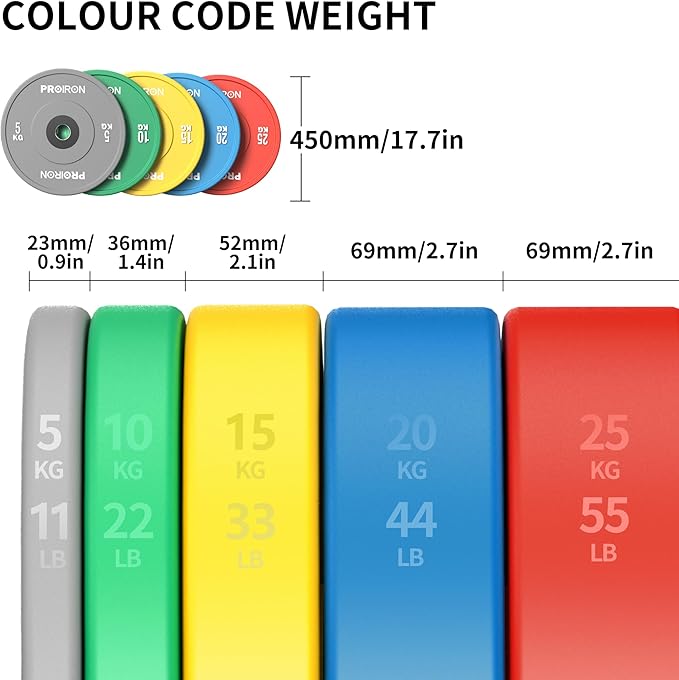 PROIRON Olympic Rubber Bumper Plates,Floor Protective Weight Plates,2" Solid Weight Plates for