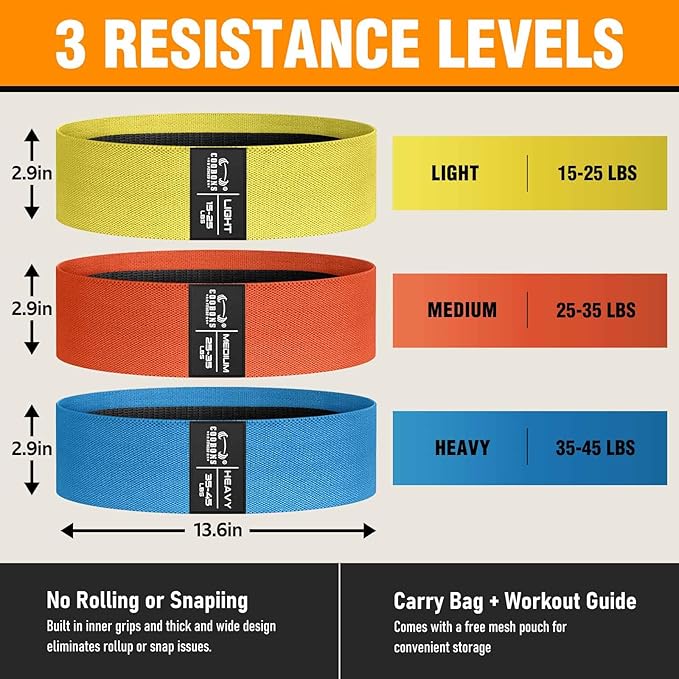 Fabric Resistance Bands for Working Out - Exercise Bands for Women and Men, Booty Bands for Legs