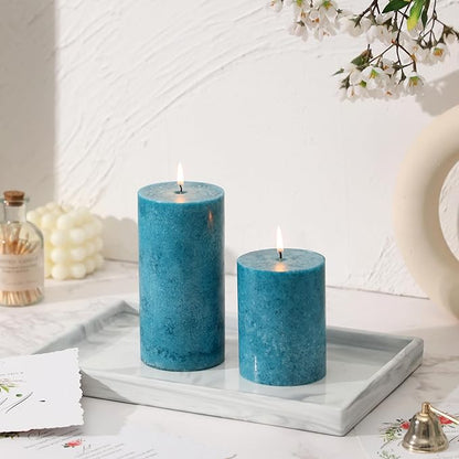 3x6 inch Blue Pillar Candles Set of 3, Unscented Pillar Candle, Dripless and Smokeless Large