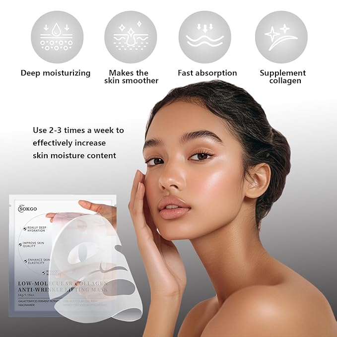 Low Molecular Weight Collagen Overnight Hydrogel Mask, Enhances Skin Elasticity, Reduces Pores