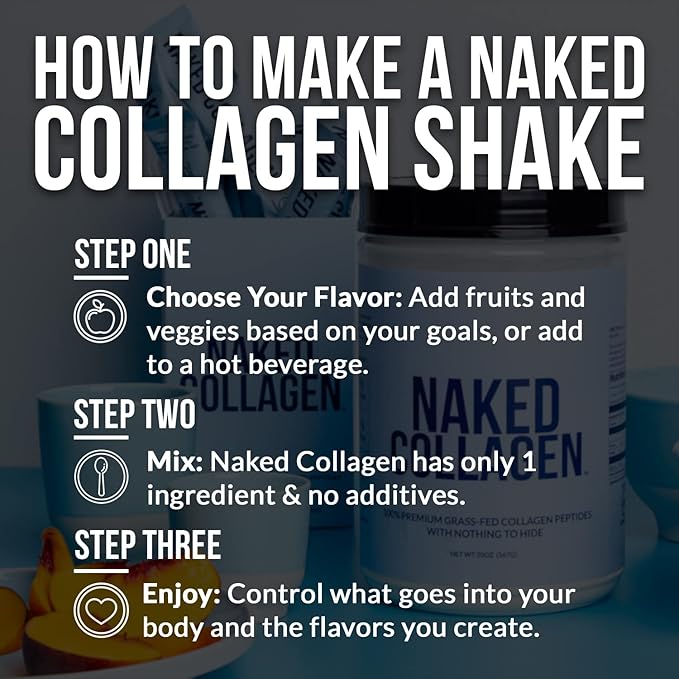 NAKED Vanilla Collagen Peptides Protein Powder, 25 Servings, Pasture-Raised, Grass-Fed Hydrolyzed