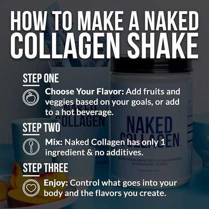 NAKED Vanilla Collagen Peptides Protein Powder, 25 Servings, Pasture-Raised, Grass-Fed Hydrolyzed