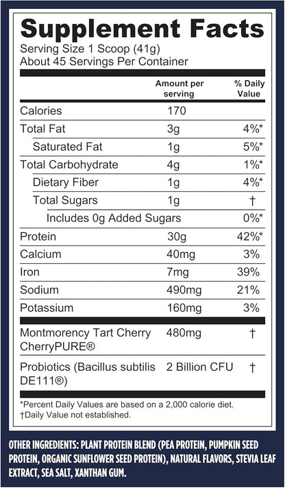 Vega Sport Vegan Protein Powder + Recovery - 30g Plant Based Protein per Serving, Vanilla, 45
