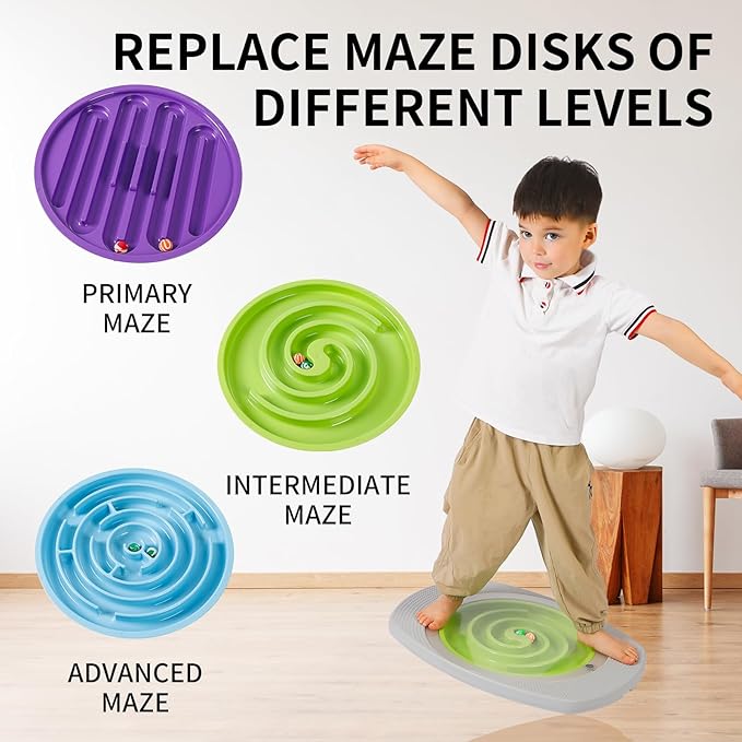 Balance Board Kids, Toddler Balance Board Maze, Wobble Board with 6 Colored Balls,3 Replacement