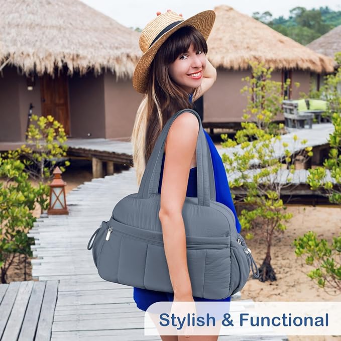 TOPDesign Travel Duffel Bag for Women, Puffer Gym Bag Sports Tote with Wet Pocket, Carry On