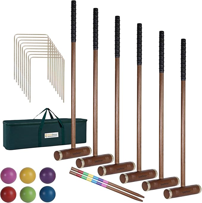 35’’ Six Player Croquet Game, Croquette Set with Premium Wooden Mallets/Colored
