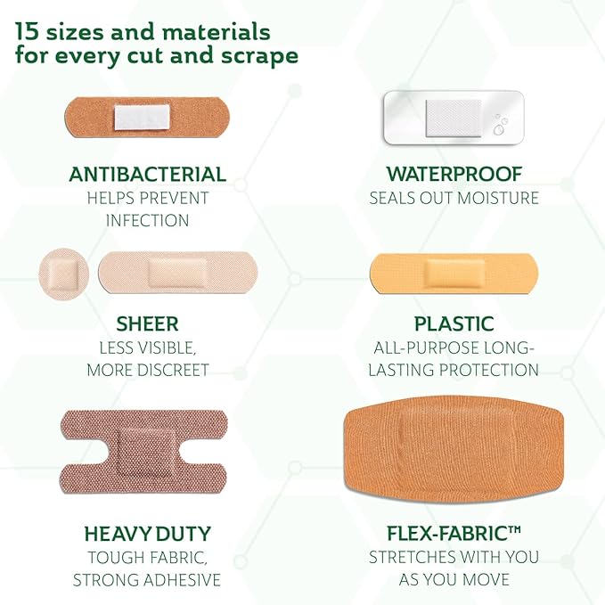 CURAD Assorted Bandages Variety Pack, 300 Count, 6 Styles Including Antibacterial, Waterproof