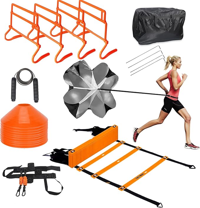 TOCO FREIDO Speed&Agility Training Set – 20ft Agility Ladder Set with 12 Rungs, 4 Adjustable
