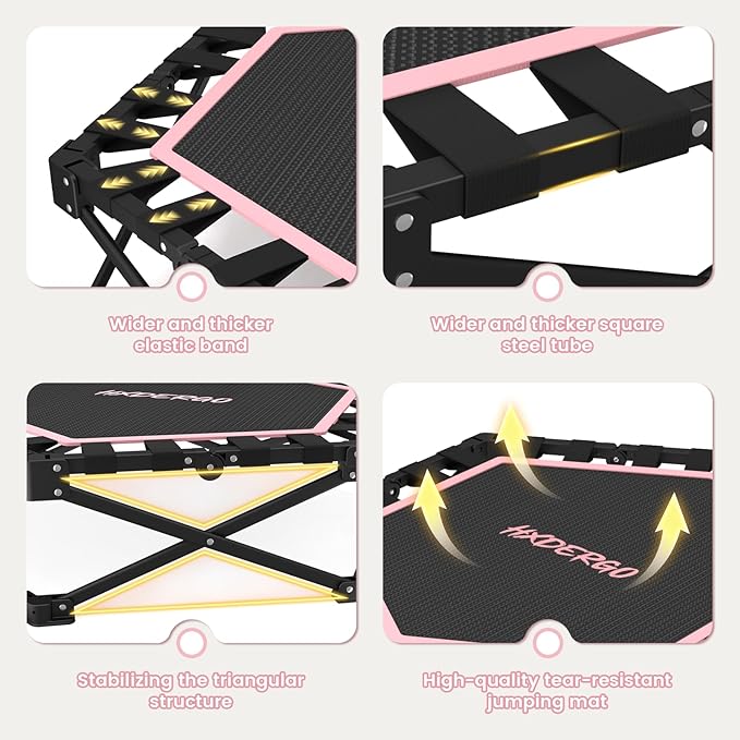 Foldable Mini Trampoline, Rebounder Trampoline with Adjustable Foam Handle, Fitness Trampoline for